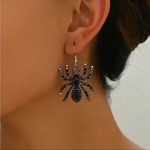Black Rhinestone Spider Earrings, Black Widow Earrings, Halloween Earrings